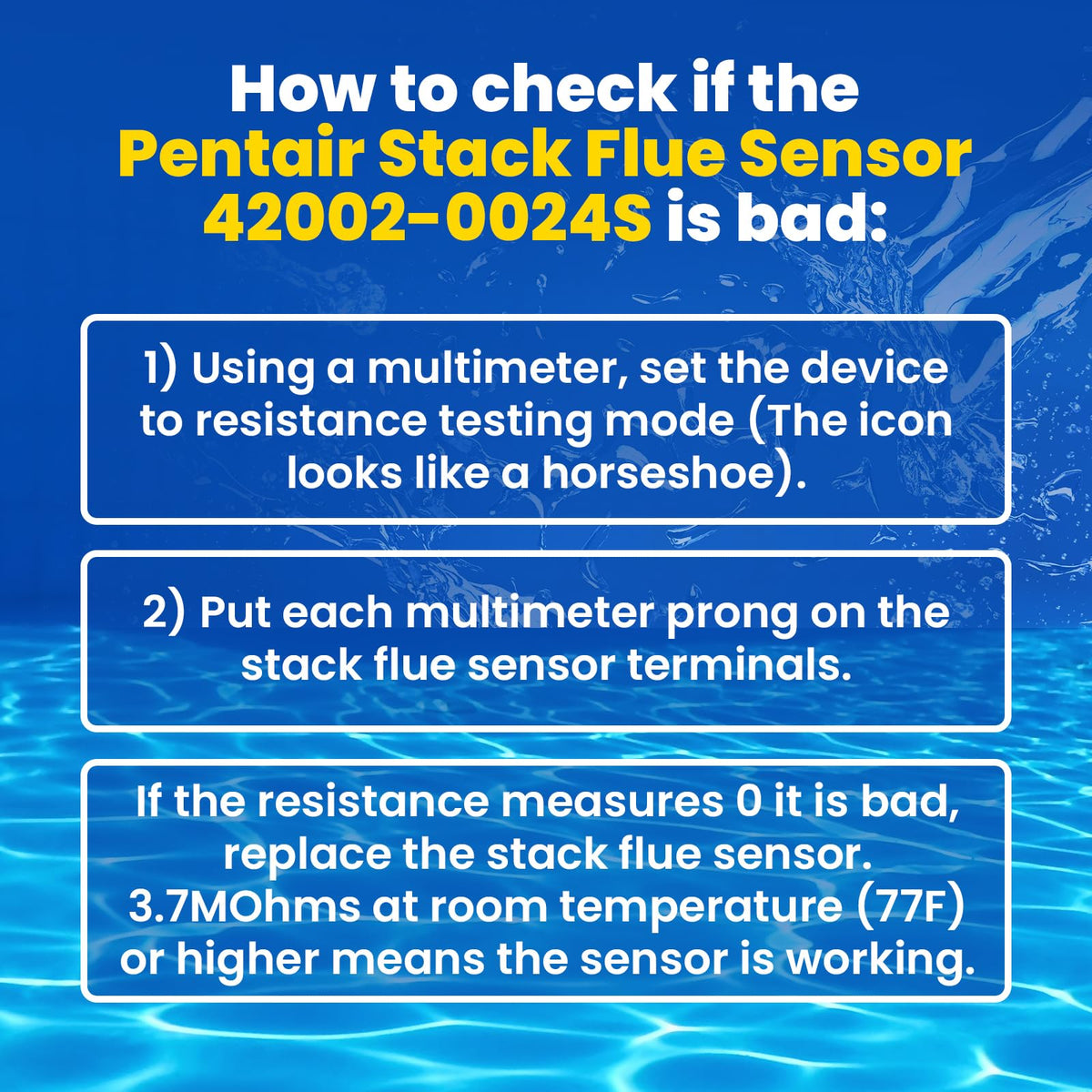 Durable sensor body withstands high temperatures and pool chemical environments.