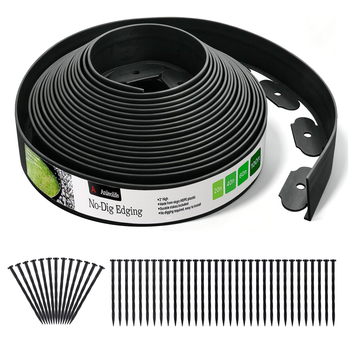 A ANLEOLIFE 60ft edging in black defining a lawn border for crisp lines.