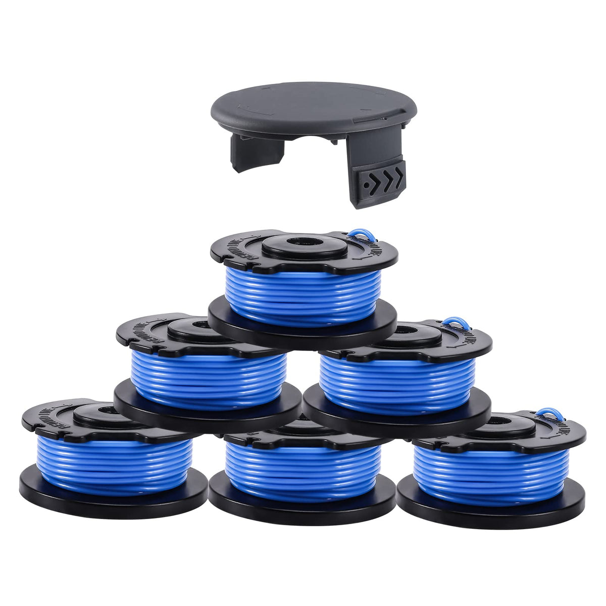 A ANLEOLIFE 0.065 inch weed eater spool with cap for quick replacement on Greenworks trimmers.