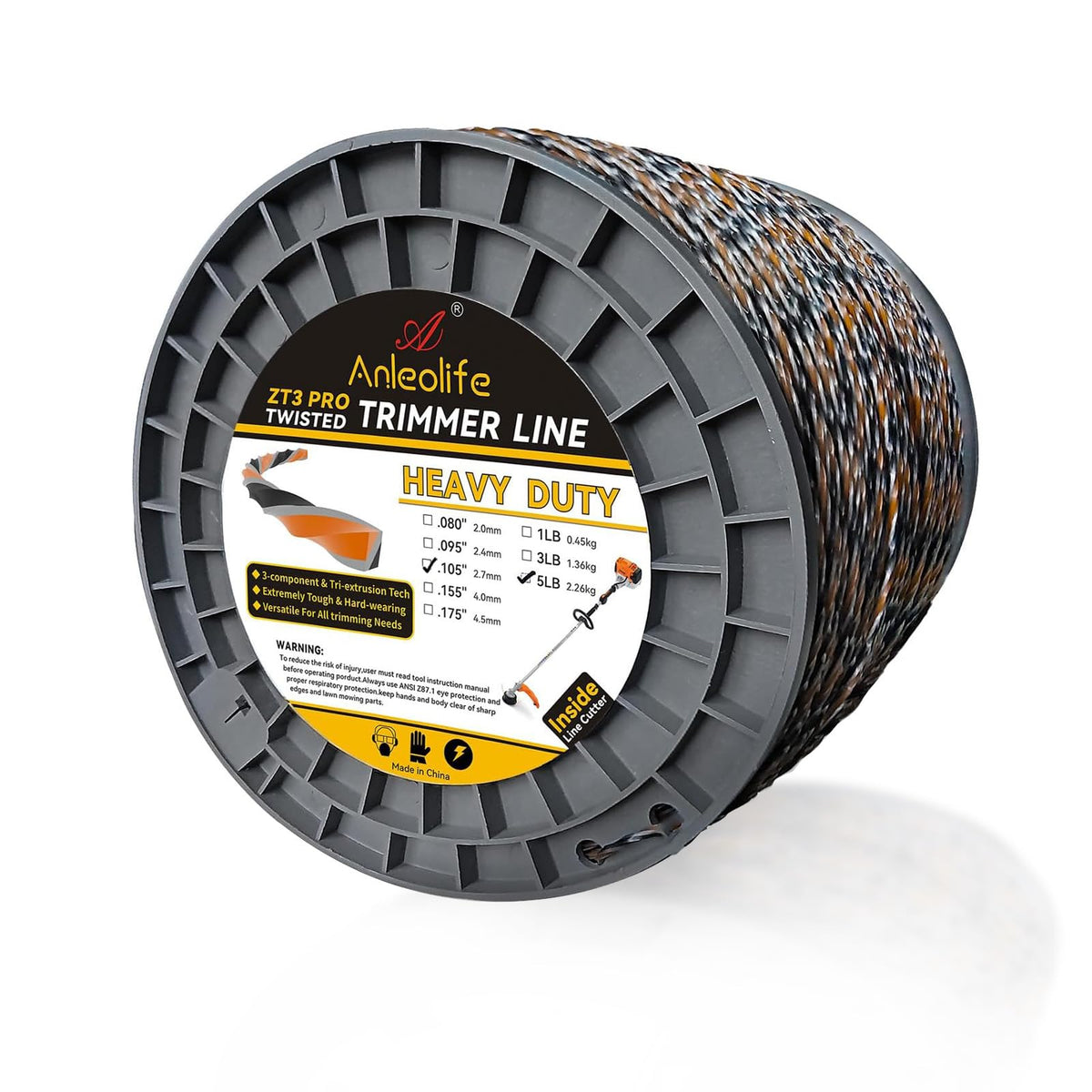 A ANLEOLIFE ZT3 Pro spool close-up highlighting durable 0.105-inch trimming line