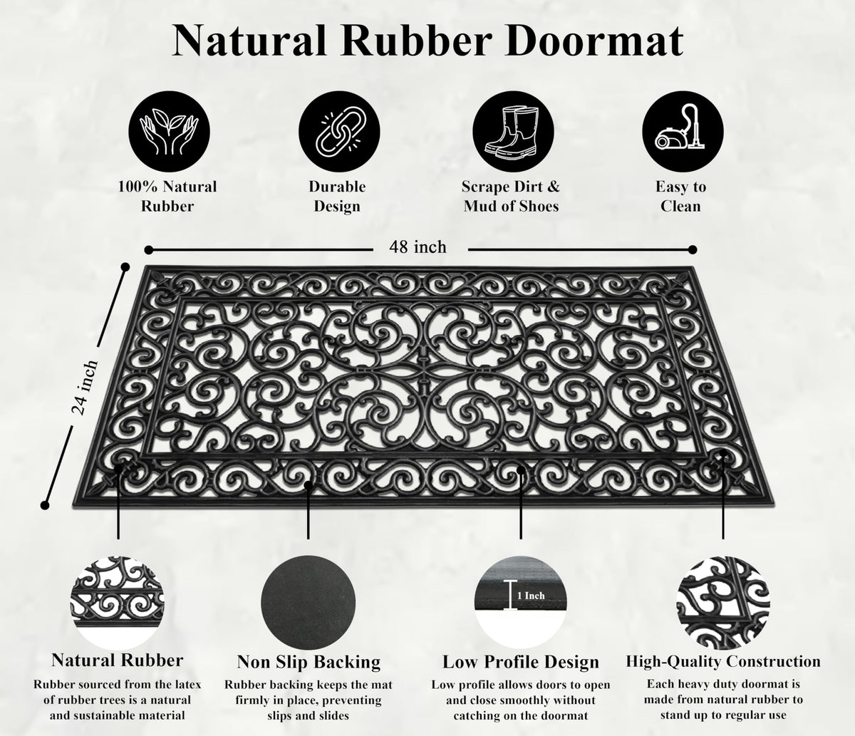 A1 Home Collections easy-clean rubber doormat resists weather and cleans quickly.
