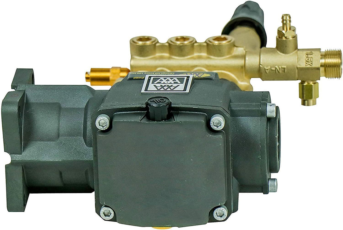 Garden hose inlet and M22 outlet enable standard attachments on the AAA pump.