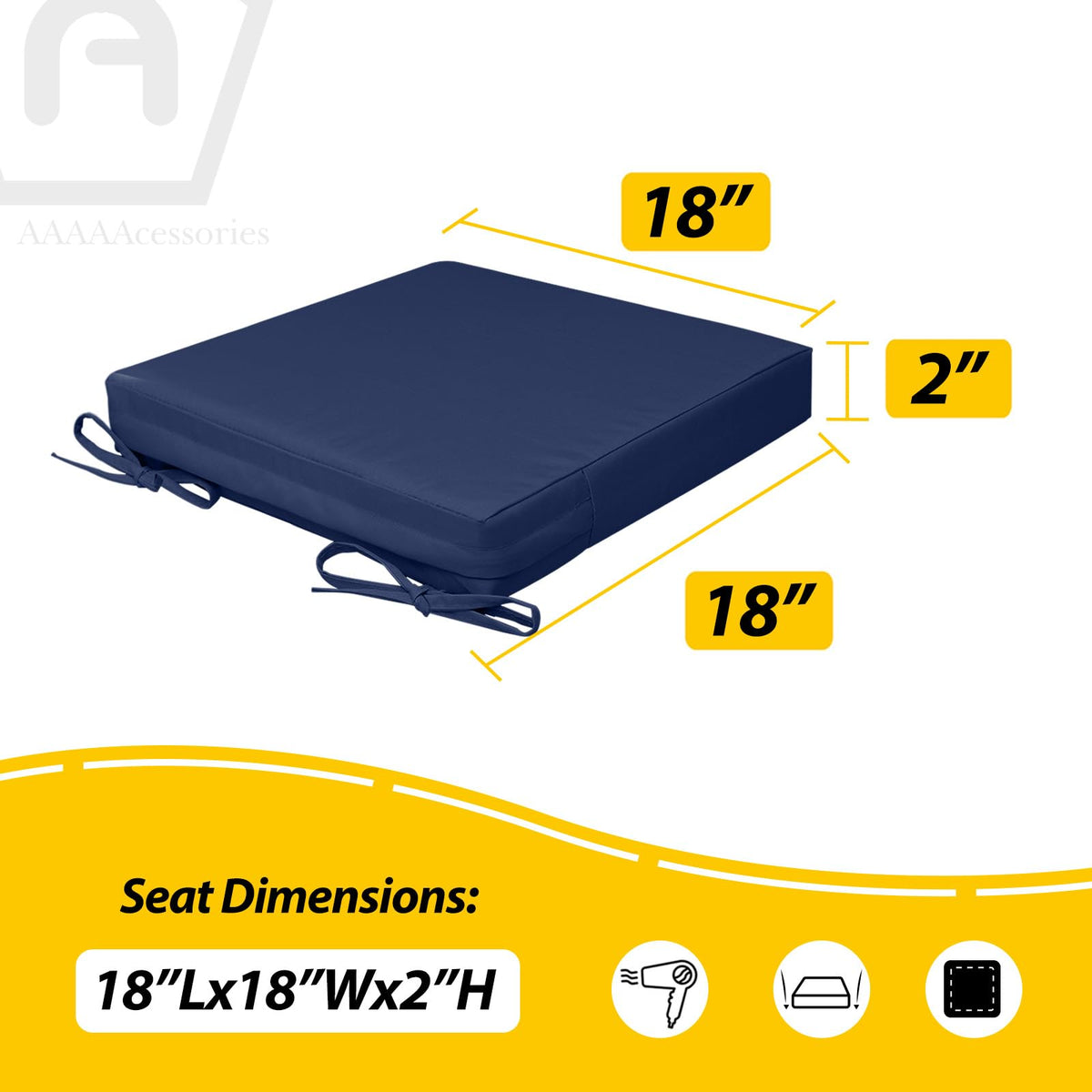 AAAAAcessories navy cushion on a dining chair for patio dining comfort.