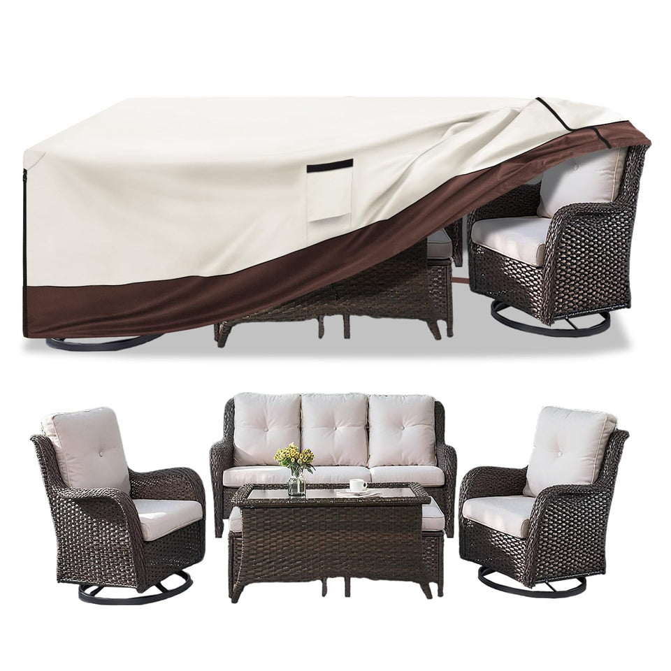 Aacabo 5-piece patio cover shields outdoor furniture from rain and sun.