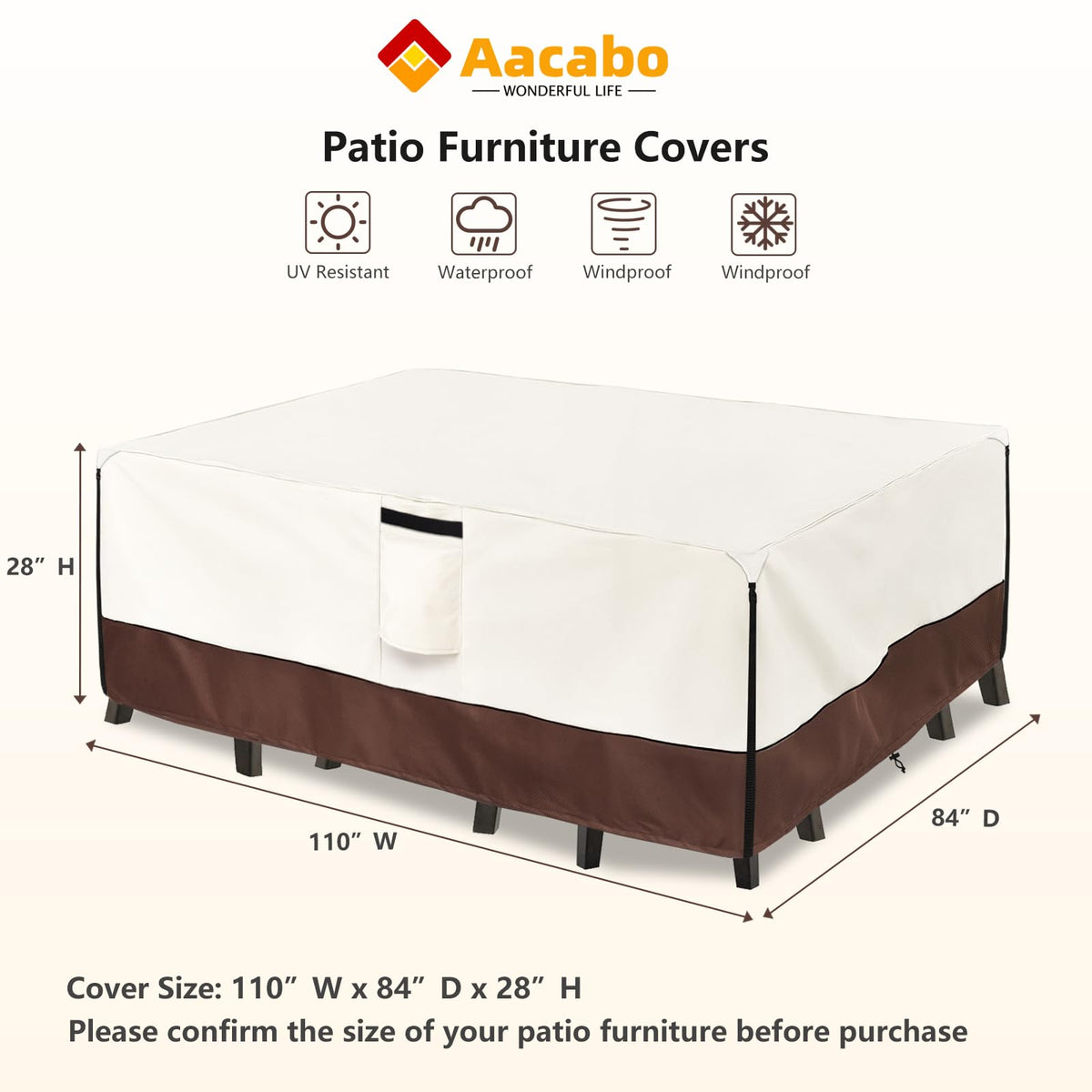 Aacabo cover with drawstring hems secures a snug fit.