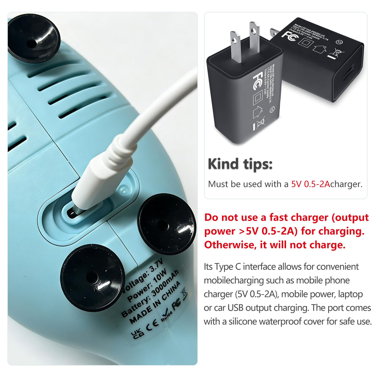 Aacabo rechargeable water table pump side view highlighting compact placement options