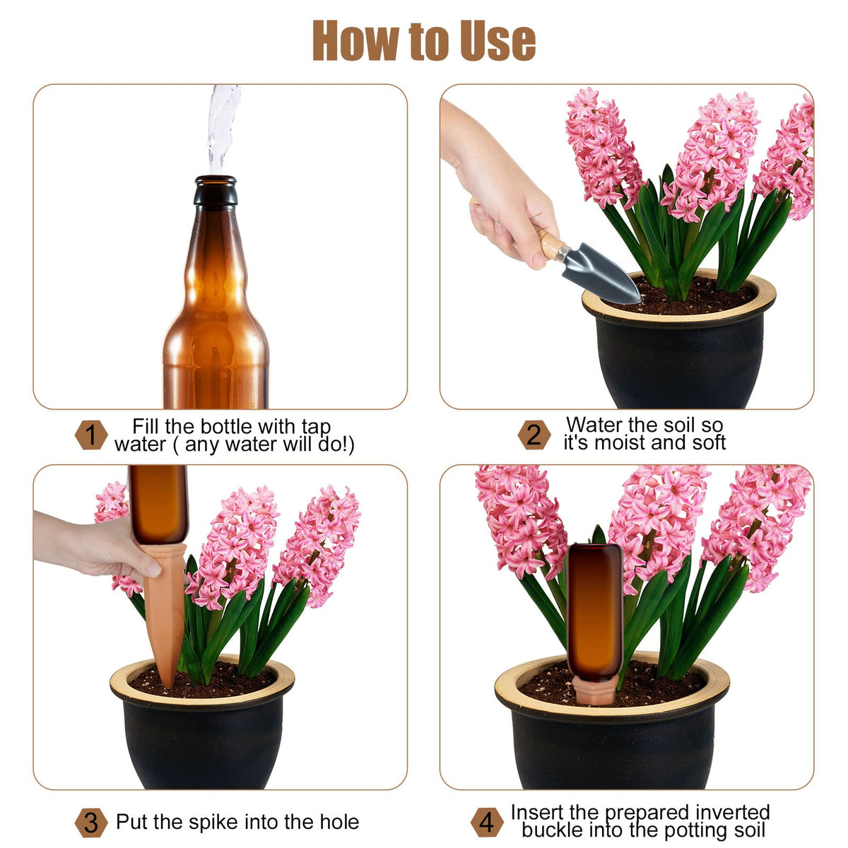 Large pots benefit from one stake per plant for consistent hydration.