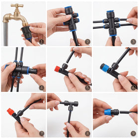 Abakuku drip emitters and blue mist nozzle for even moisture