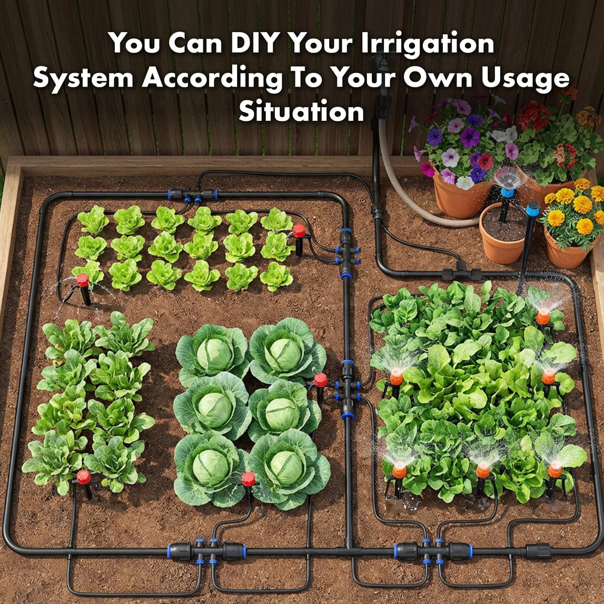 Abakuku system installed in a garden bed for efficient irrigation