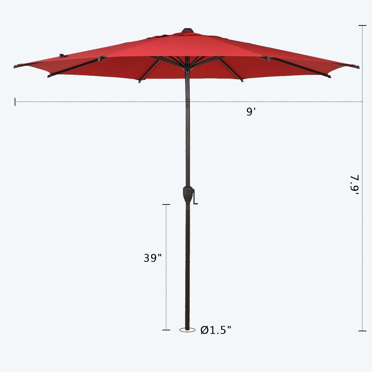 Abba Patio 9FT Lyon umbrella crank-lift for easy height adjustment.