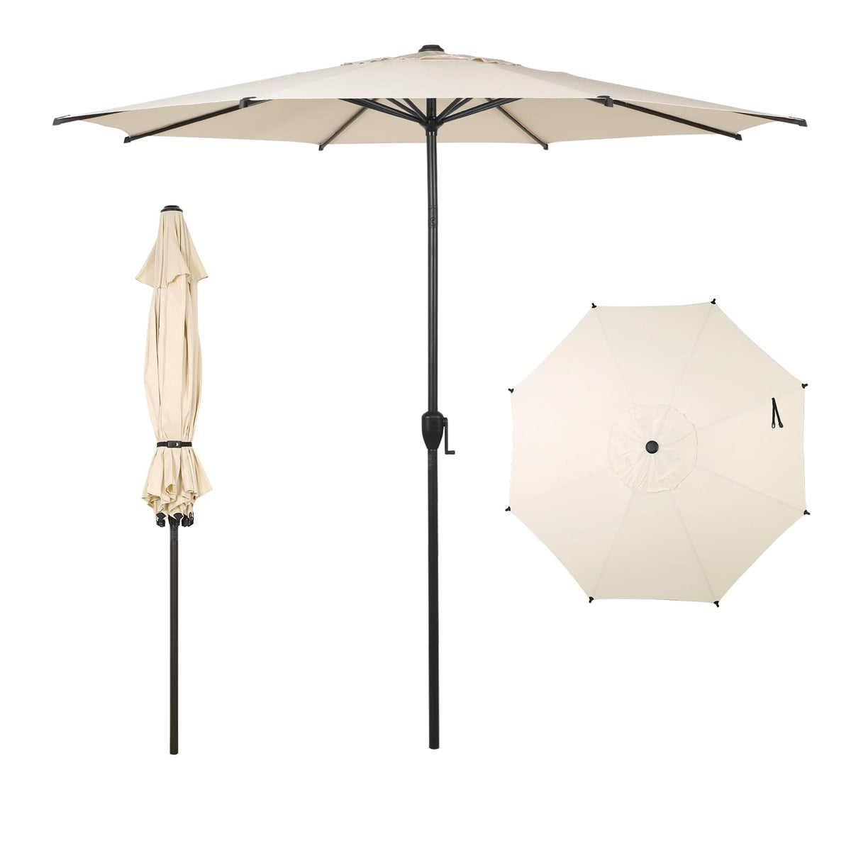Abba Patio 9ft Lyon umbrella shading six people under a full canopy.