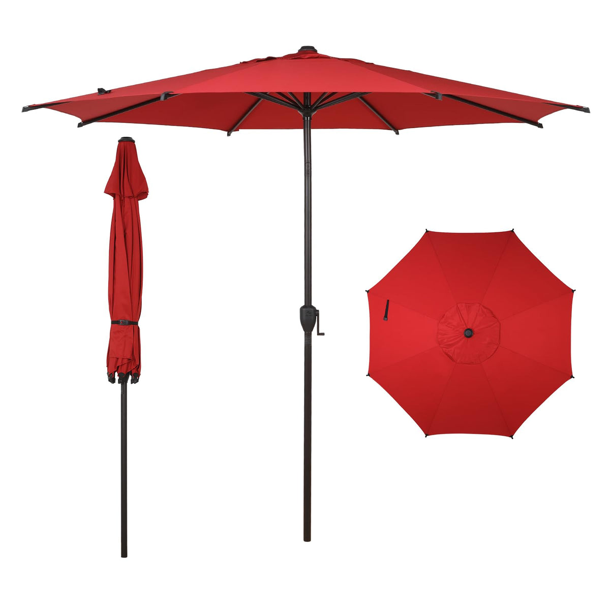 Abba Patio 9FT Lyon umbrella open showing wide shade for backyard dining.