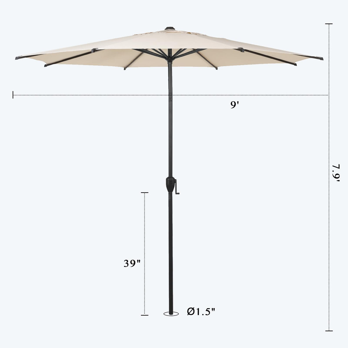 Abba Patio Lyon umbrella tilt button for quick sun shading changes.