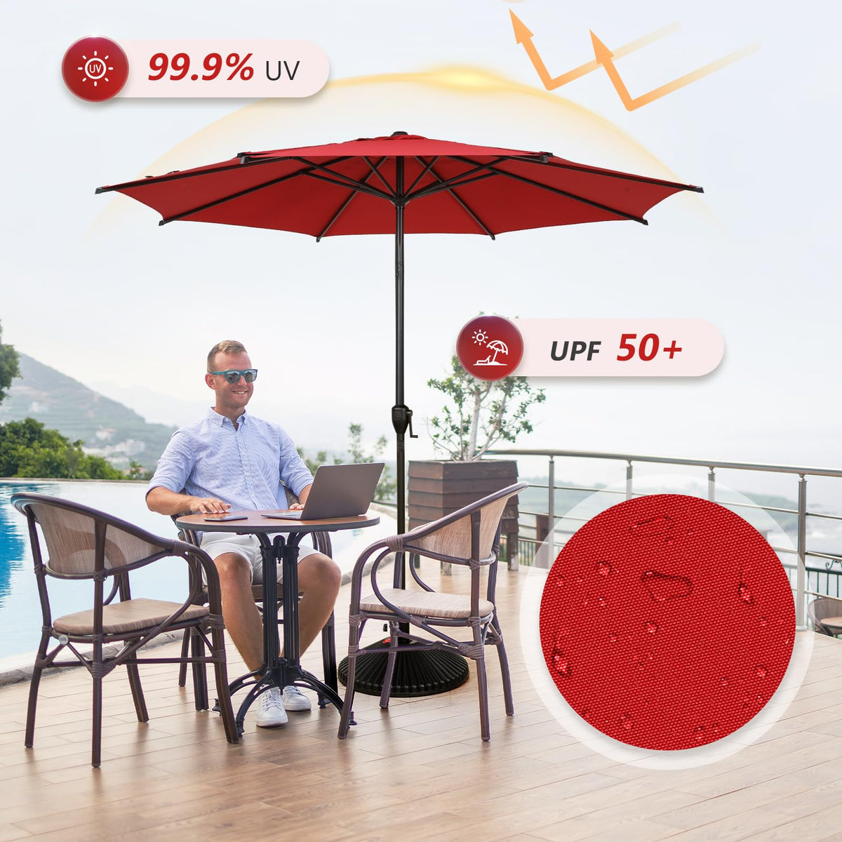 Abba Patio 9FT Lyon umbrella fabric with UPF 50+ protection and color durability.