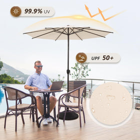 Abba Patio Lyon umbrella canopy uses waterproof fabric for light rain resilience.