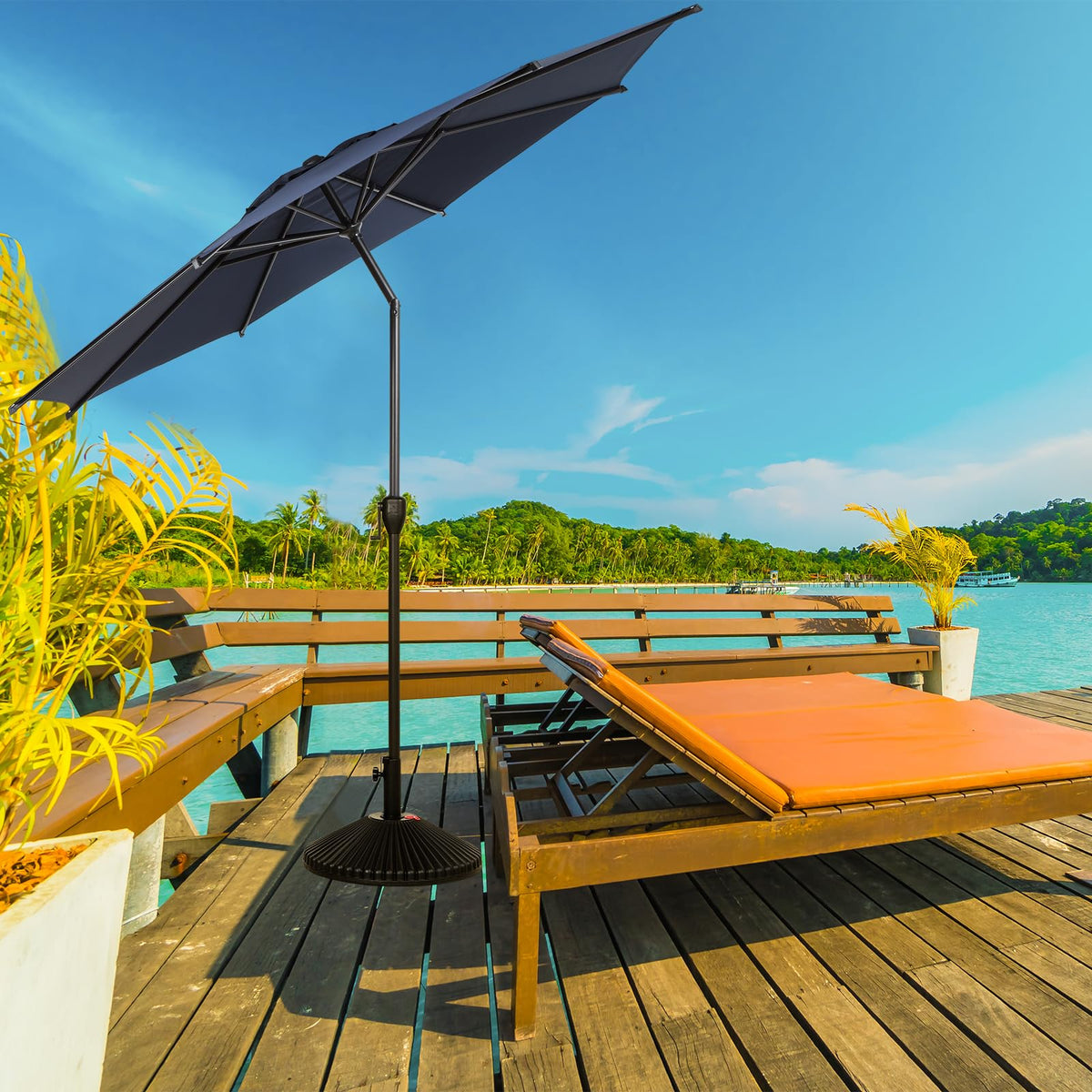 Abba Patio Lyon umbrella base sold separately in most setups.