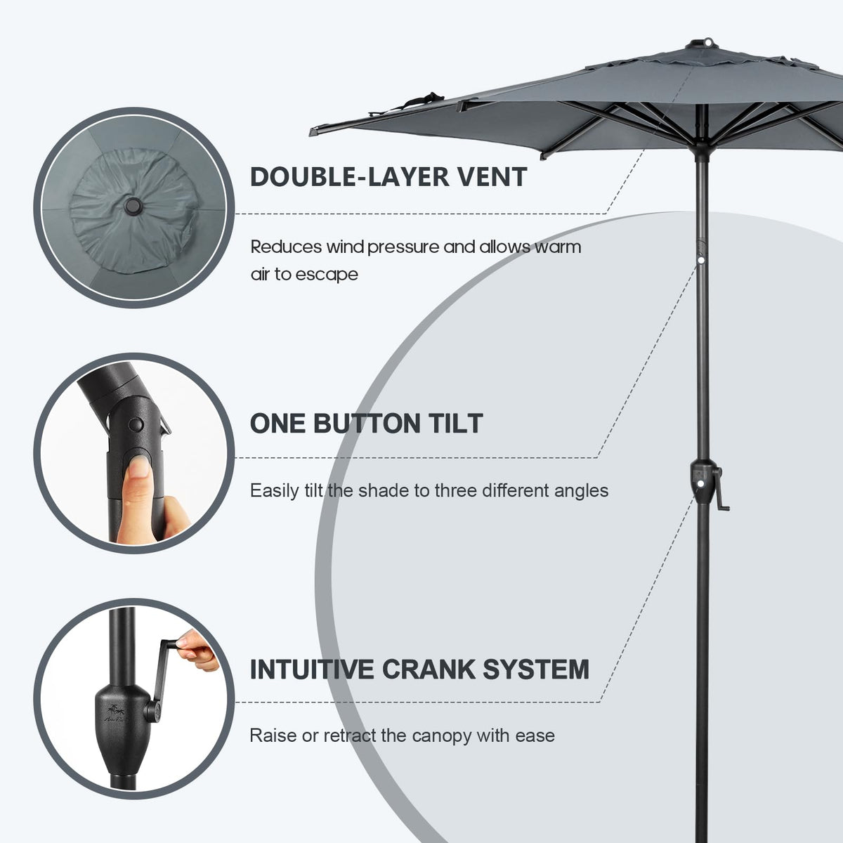Abba Patio Lyon umbrella crank operation enables easy height adjustment