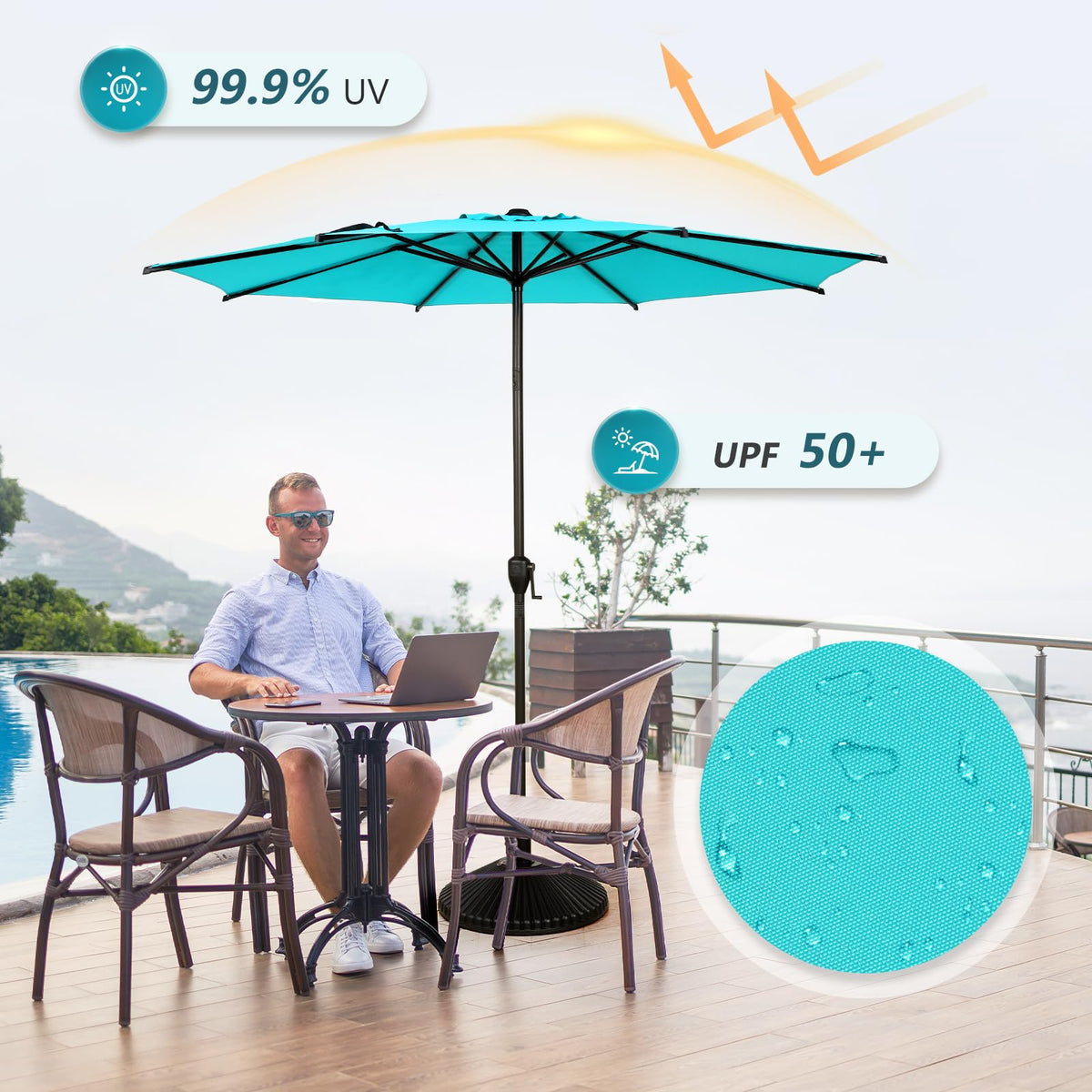 Abba Patio Lyon umbrella easy-setup for fast shade in minutes