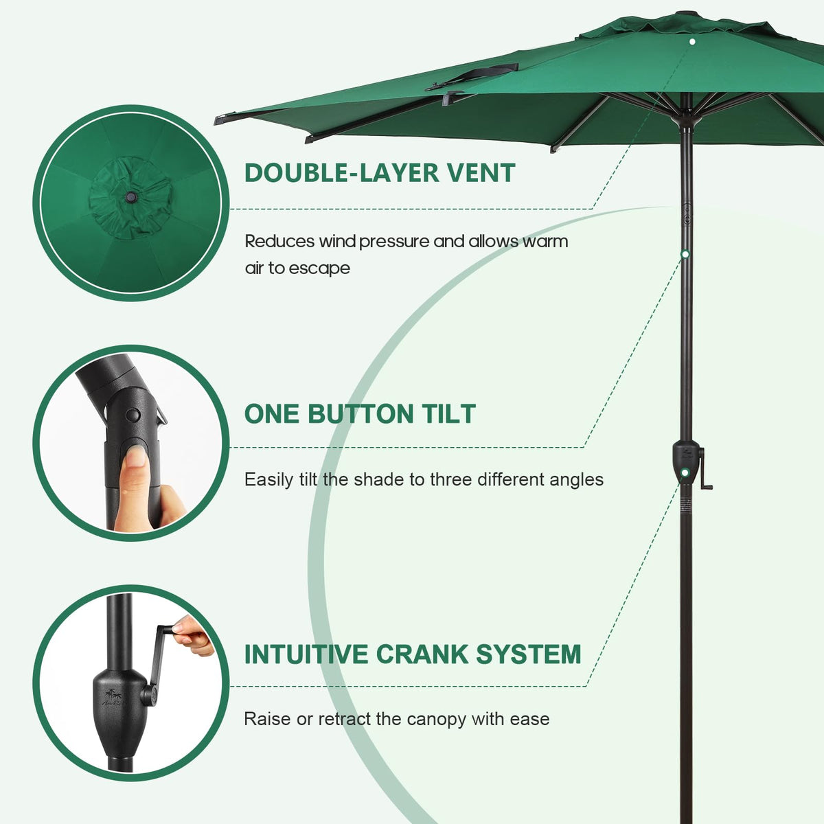 Abba Patio Lyon umbrella end screws reinforce rib durability against wind