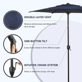 Abba Patio Lyon umbrella shows tilt and crank for adjustable shading.