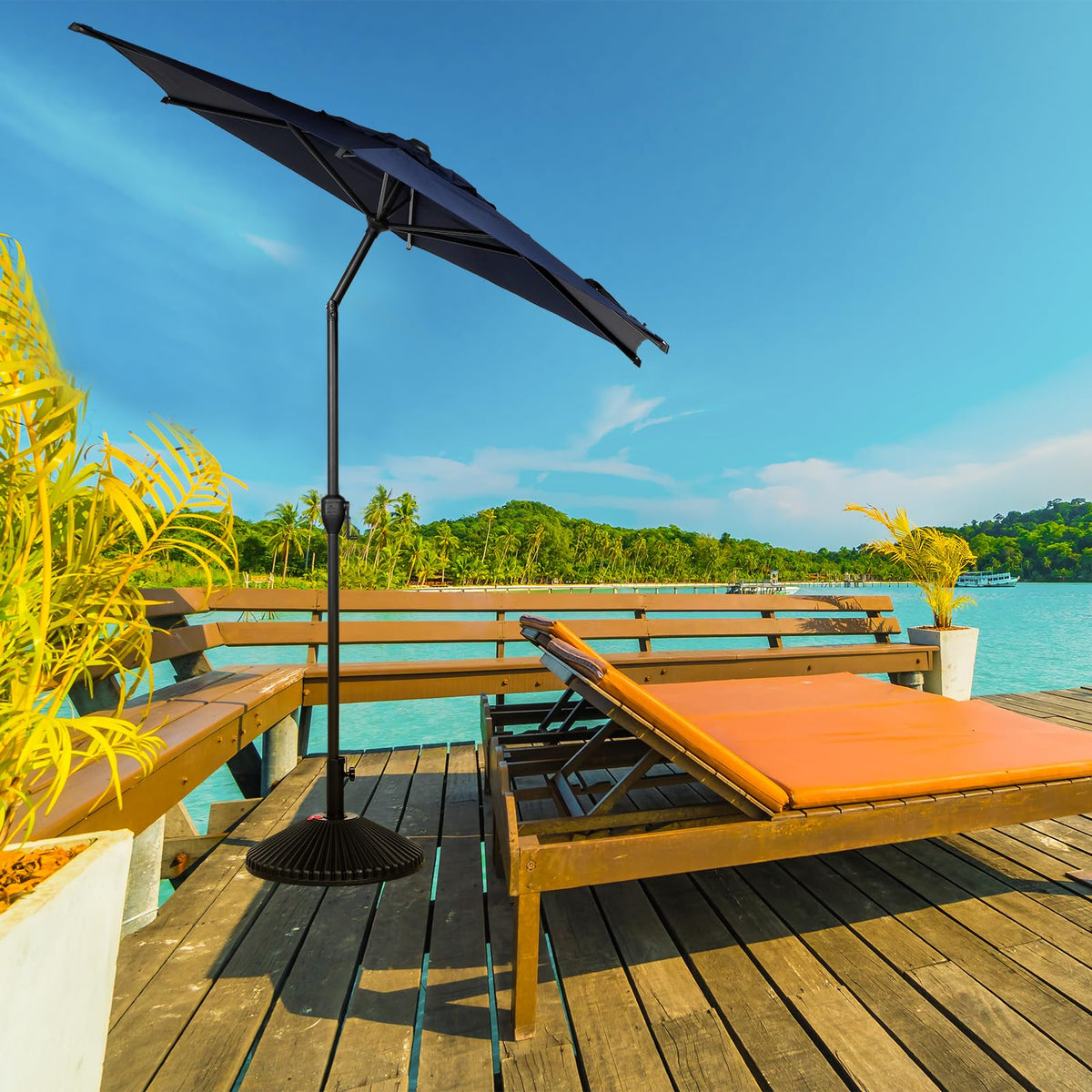 Abba Patio Lyon umbrella fabric provides UV protection for sunny days.