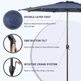 Abba Patio Lyon umbrella vented canopy improves airflow while keeping rain at bay.