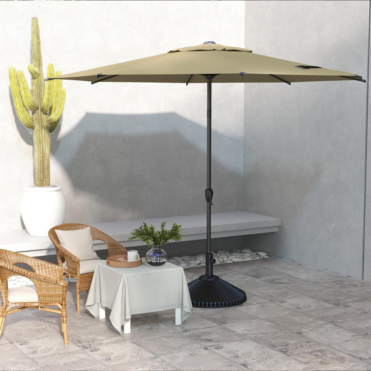 Abba Patio Lyon outdoor-dining-setup showing wide shade coverage for groups