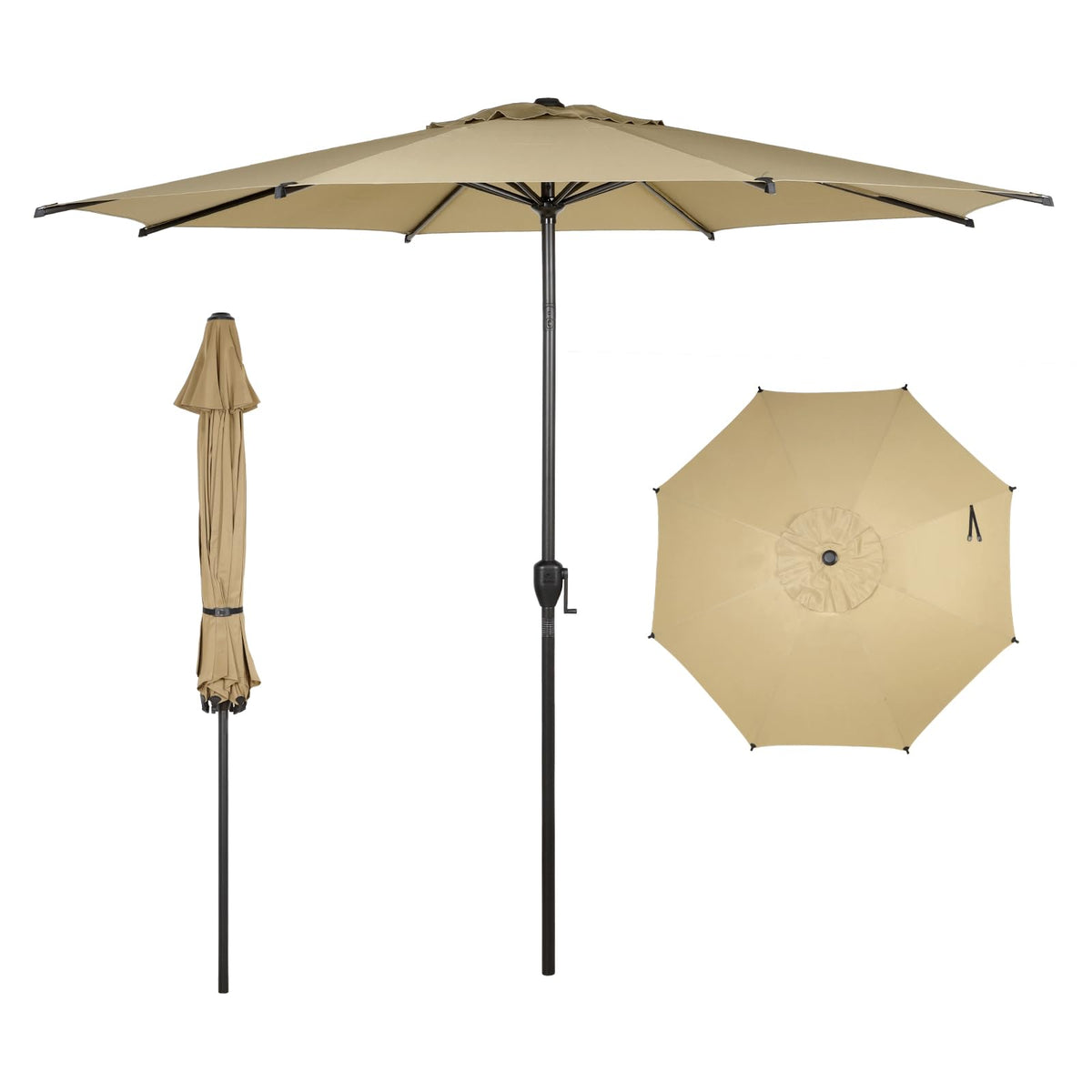 Abba Patio Lyon 9ft umbrella assembly showing tool-free setup for quick shade