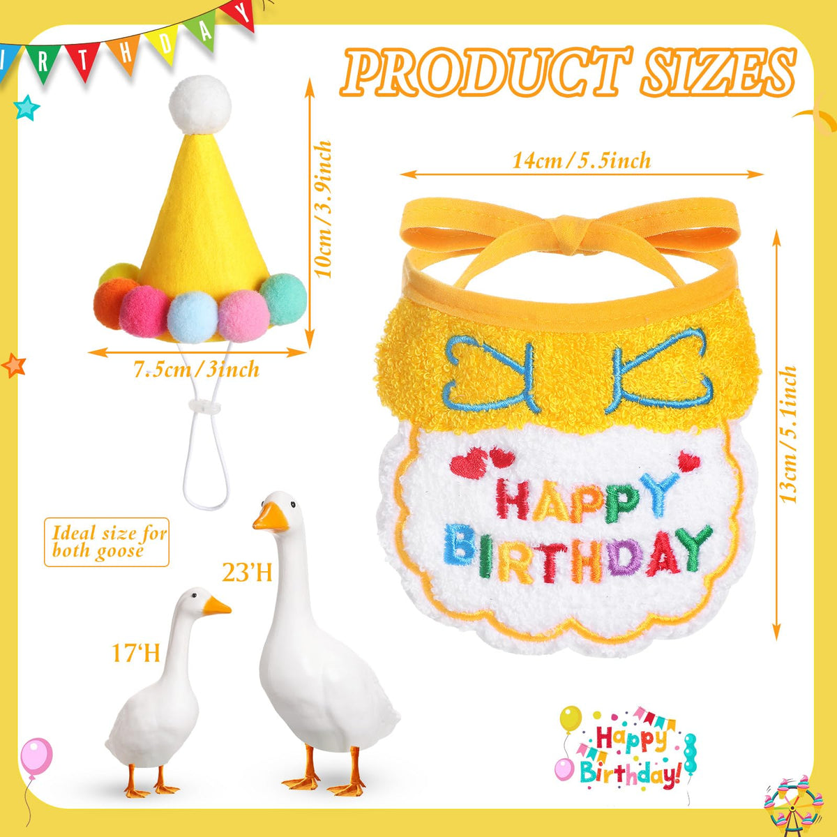 Abbylike birthday hat for goose adds charming party flair.