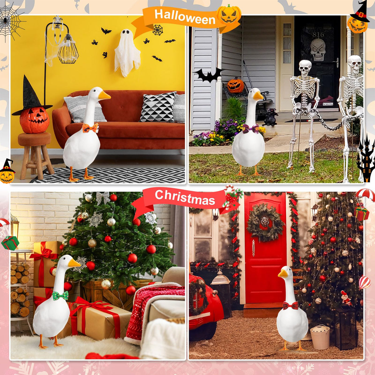 Abbylike Christmas goose bow tie adds festive sparkle to outdoor display