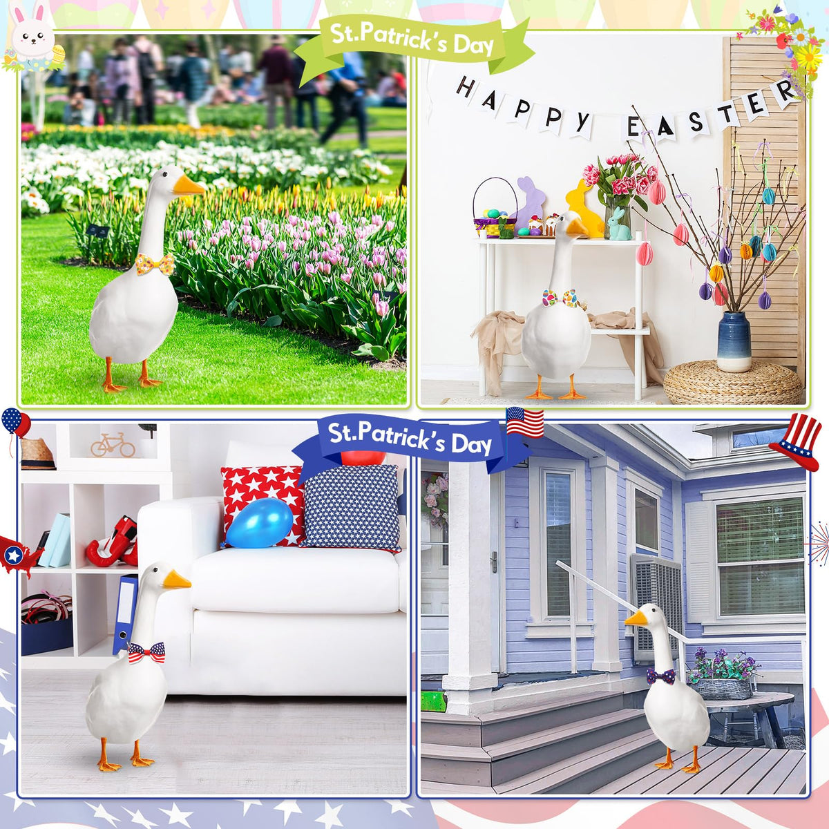 Abbylike Fourth of July goose bow tie makes porch patriotic