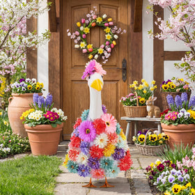 Abbylike goose costume fits a 23-inch statue securely with elastic band.