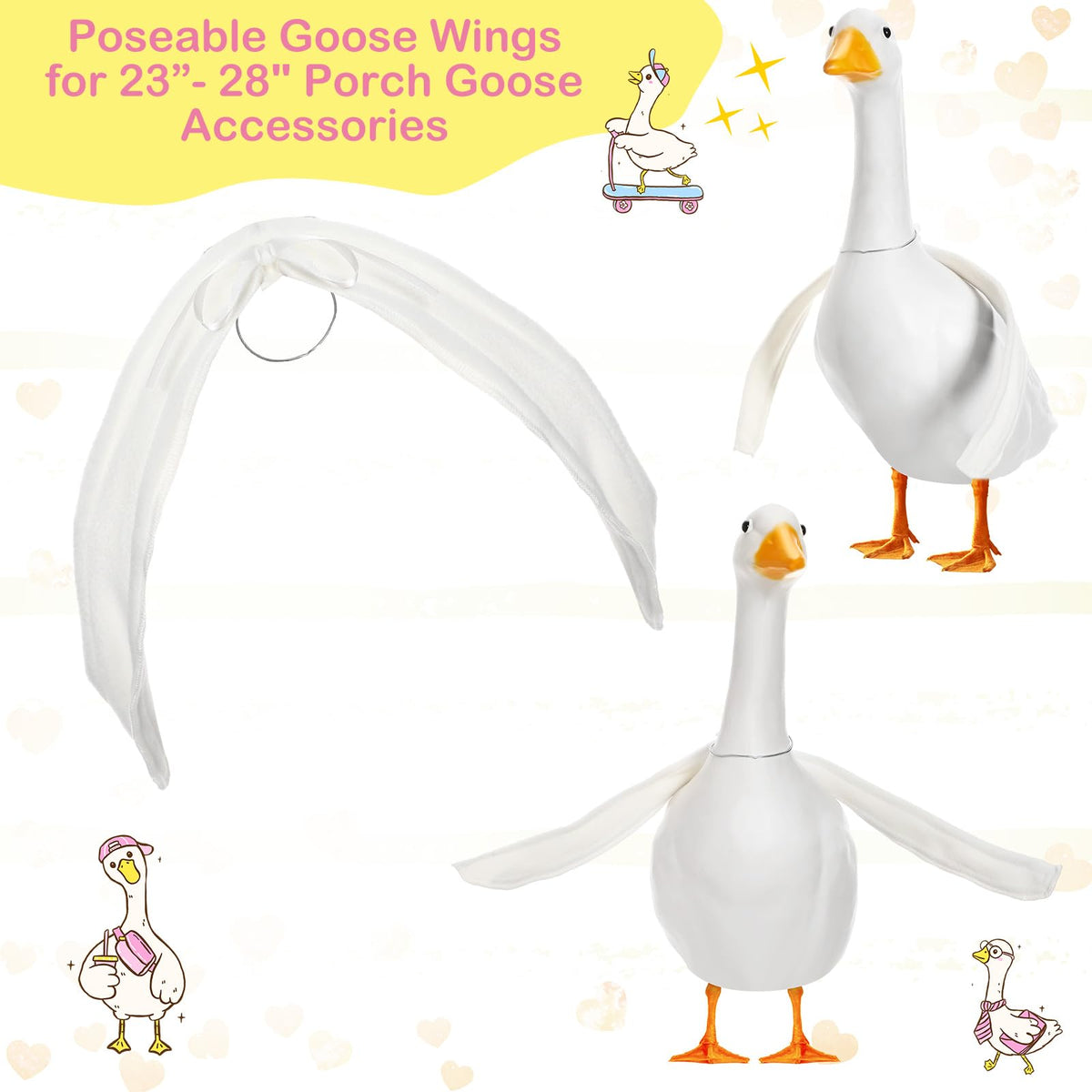 Abbylike goose wings with wire support allow adjustable fit for statues.