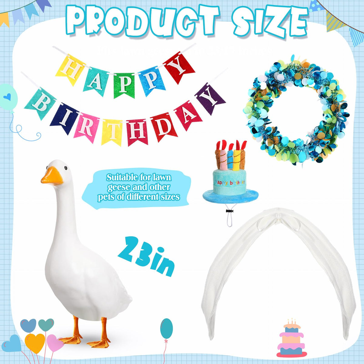 Abbylike Happy Birthday banner on goose adds eye catching decor.