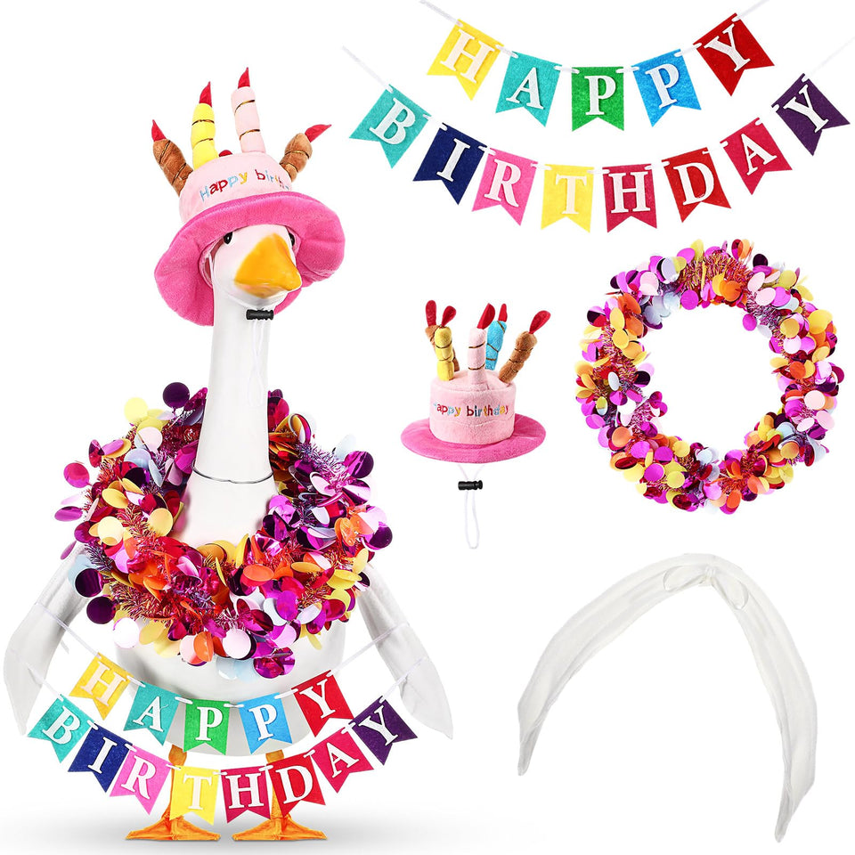 Abbylike Happy Birthday hat for porch geese, quick festive touch