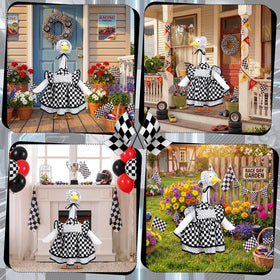 Abbylike porch goose ensemble fits most 23-inch geese for easy setup.