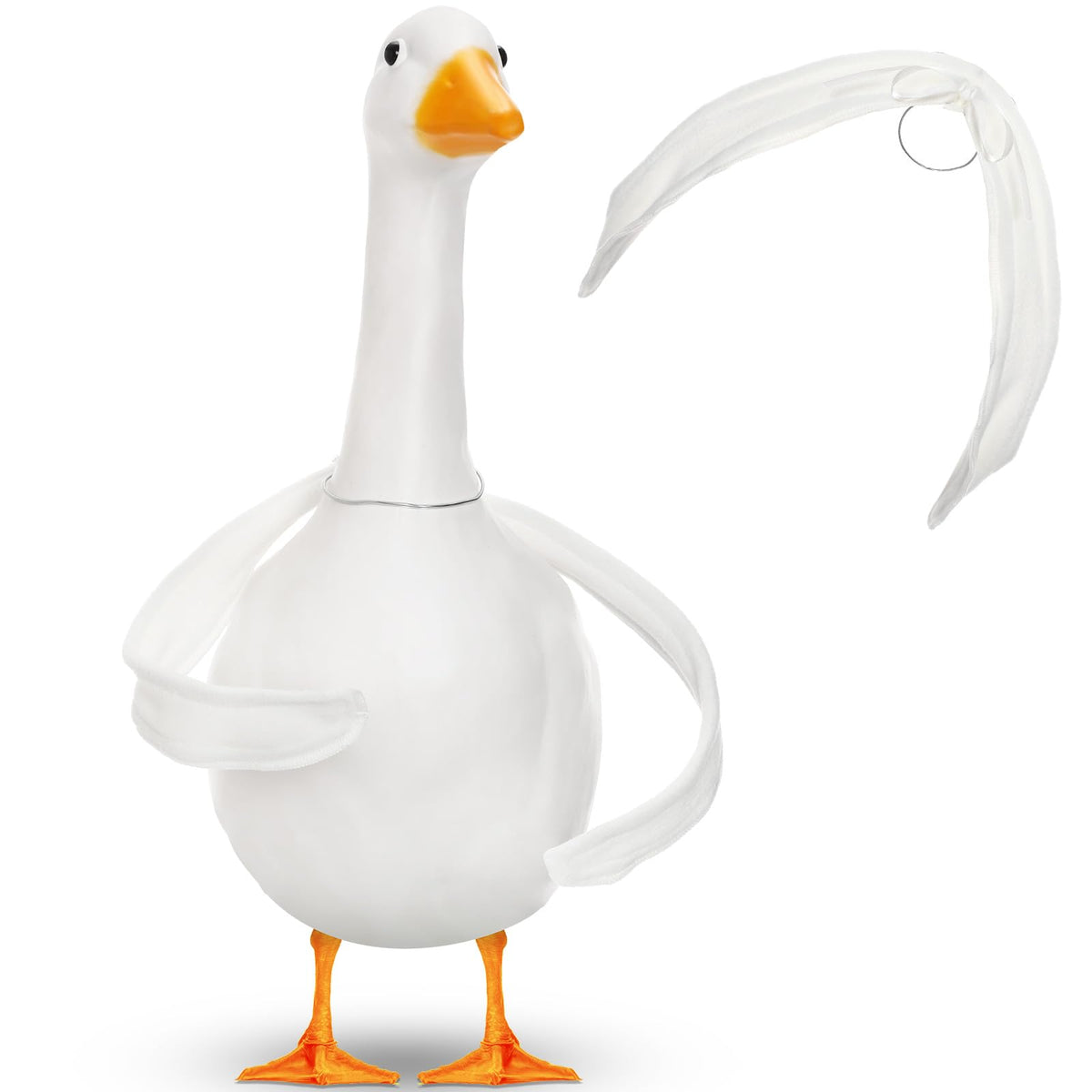 Abbylike poseable goose wings for porch geese, soft white plush enhance yard display.