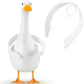 Abbylike poseable goose wings on a porch goose statue add vivid yard life