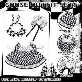 Abbylike racing car goose outfit, side view, durable fabric for year-round porch decor.
