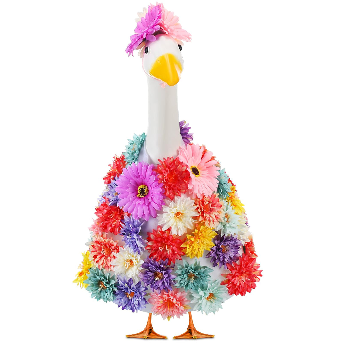 Abbylike spring flower goose outfit on porch adds vibrant curb appeal with durable fabric.
