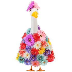 Abbylike spring flower goose outfit on porch adds vibrant curb appeal with durable fabric.