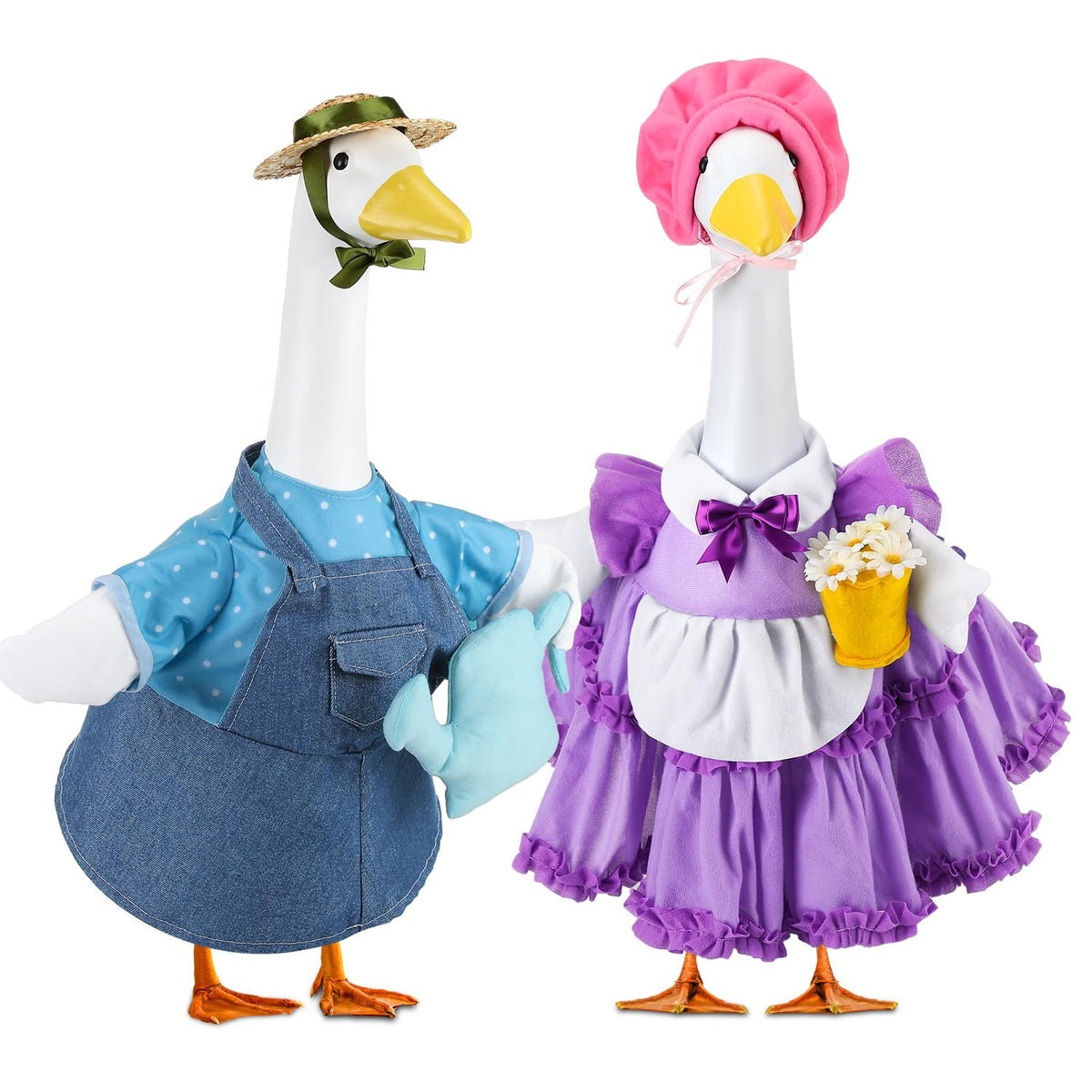 Abbylike spring goose outfits with hat and pot for blue-purple porch decoration
