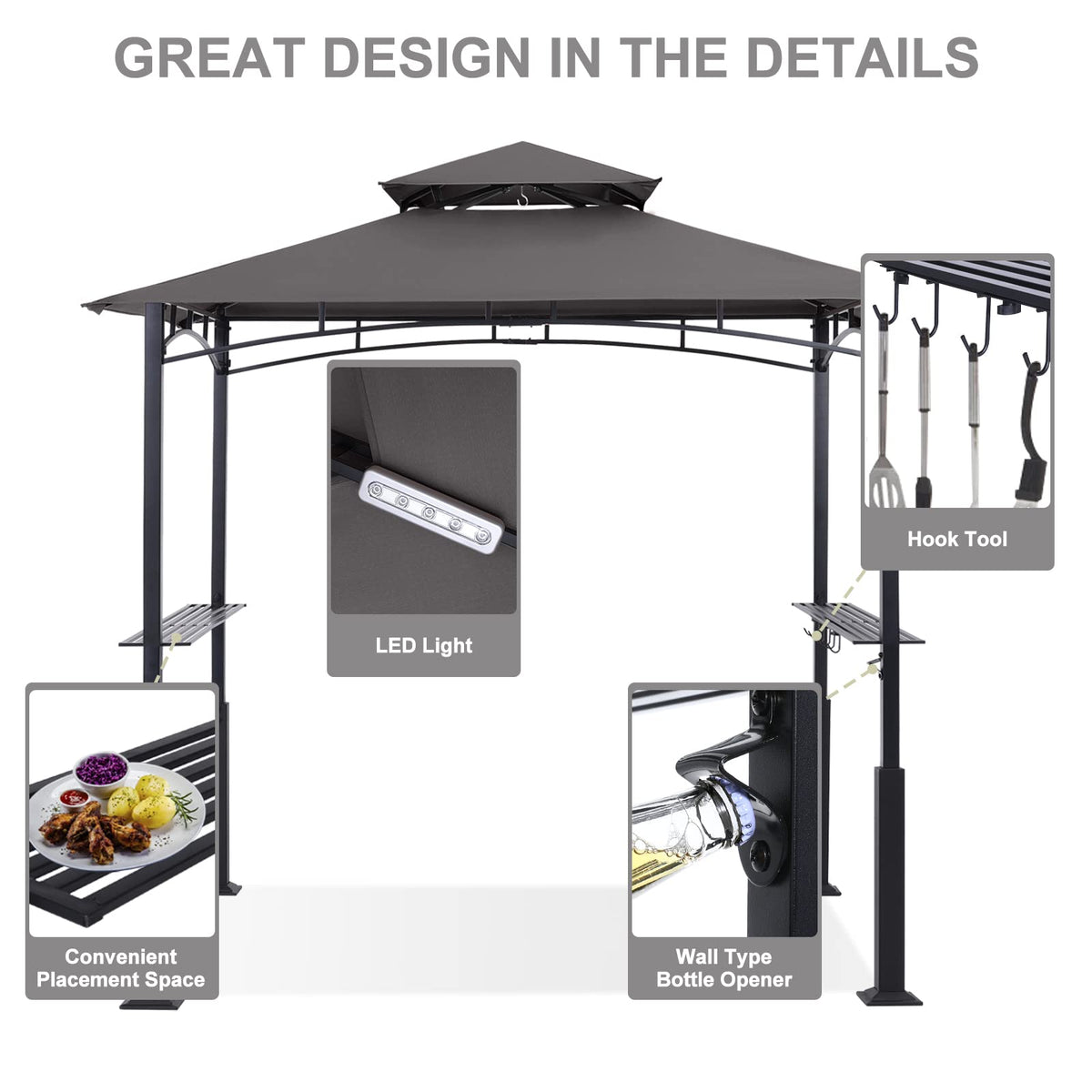 ABCCANOPY 8x5 grill gazebo top with LED lights for evening cooking