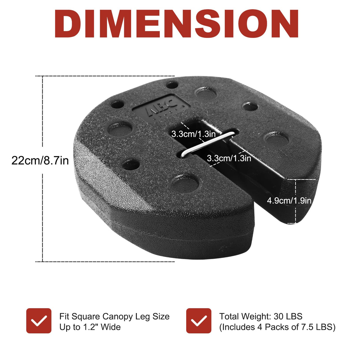 ABCCANOPY 30lb cement-filled weights ready to secure canopy legs.