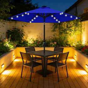 ABCCANOPY backyard patio setup with table umbrella providing sheltered dining
