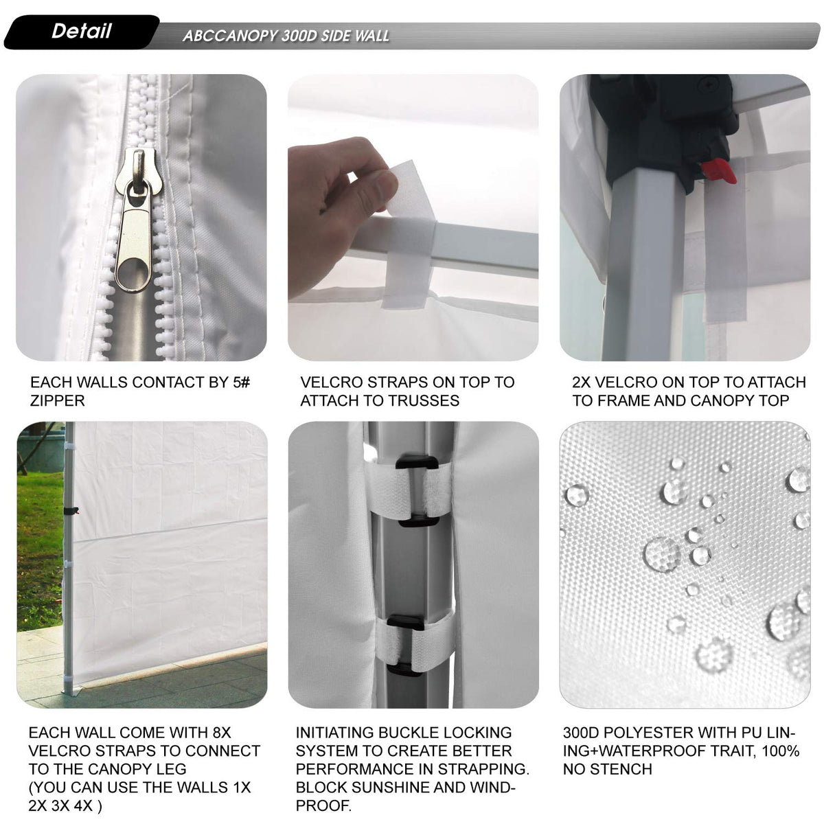 ABCCANOPY SunWall compatible with most straight-leg 10x10 canopies.
