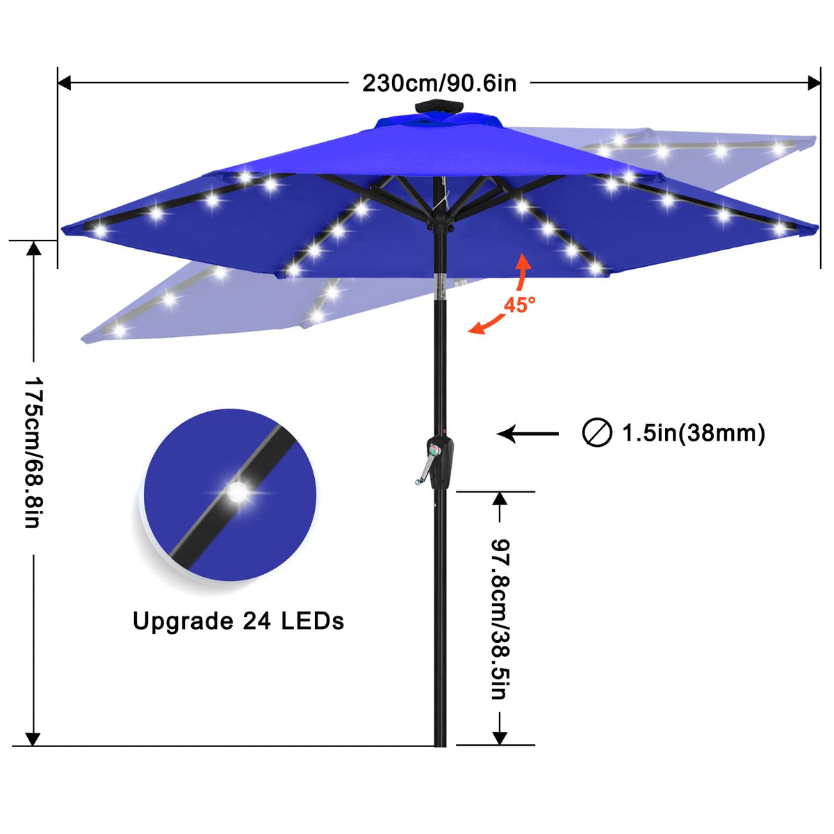 ABCCANOPY umbrella wind-stability with six ribs on a sturdy anti-rust frame