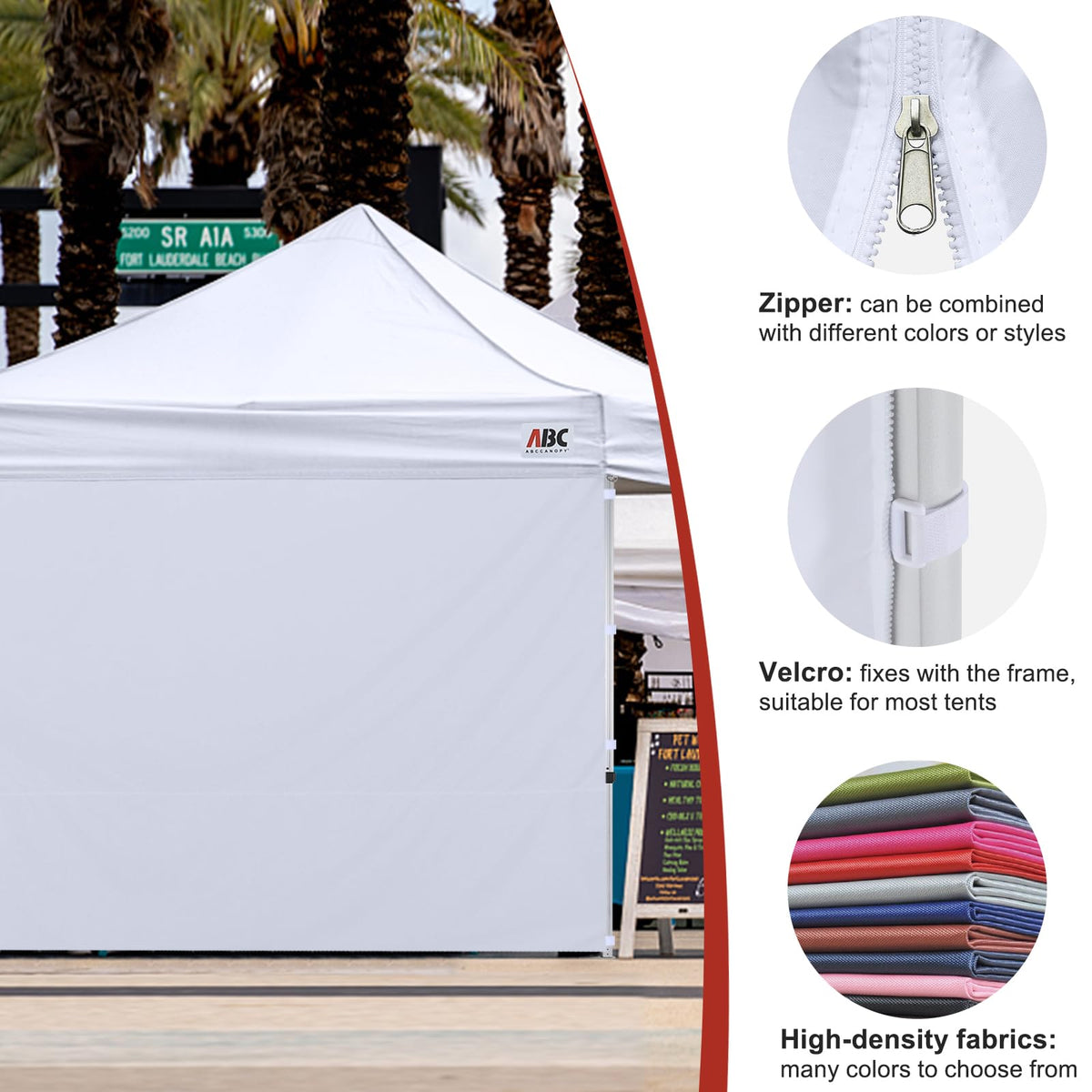 ABCCANOPY UV-blocking sidewall reduces sun exposure during outdoor gatherings.