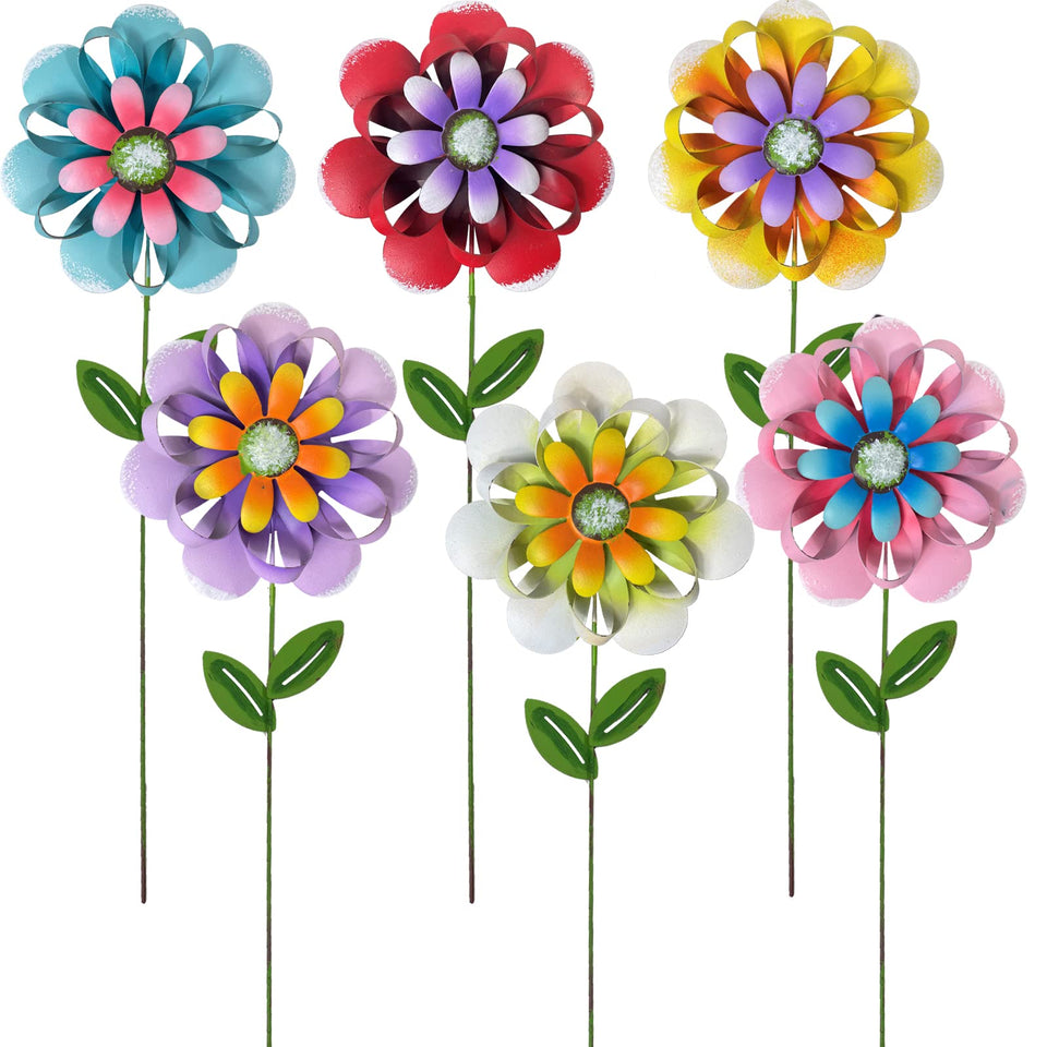 ABELOTS metal flower stake yellow bloom adds vibrant curb appeal
