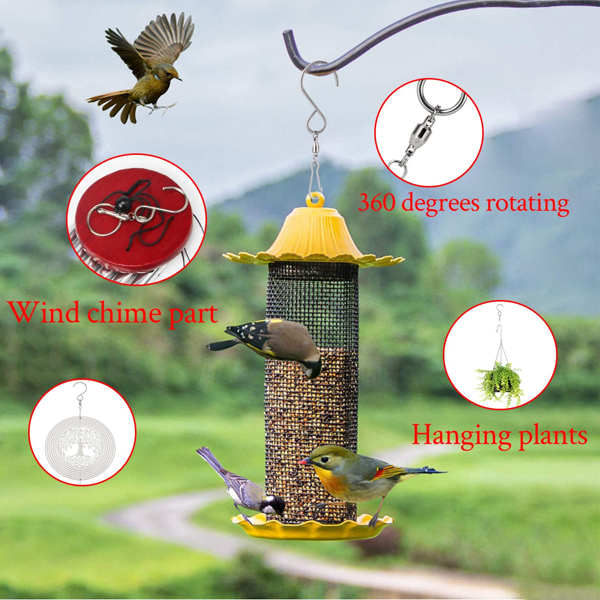 Abfgift versatile clip for wind chimes, bird feeders, and lights.